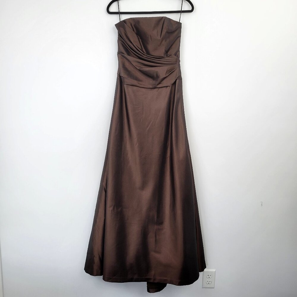 Amsale Strapless Bronze Brown Bridesmaid Prom Evening Gown Formal Dress